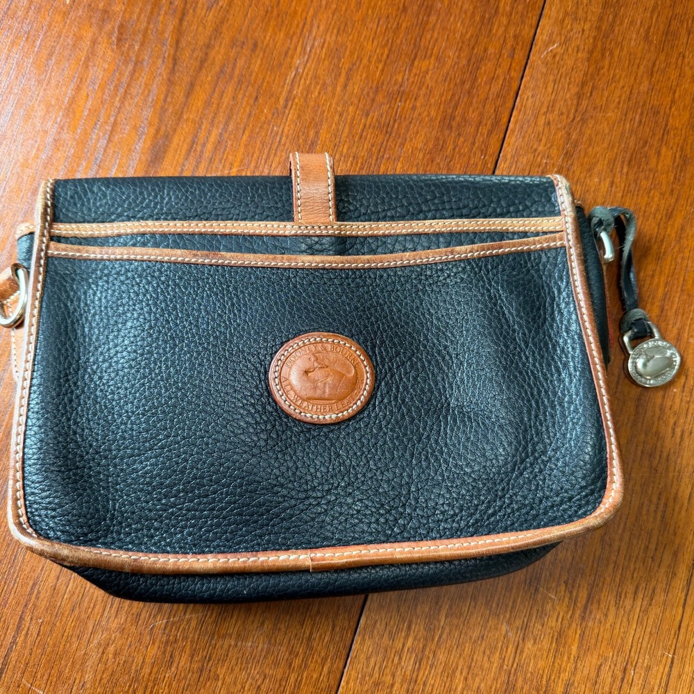 Vintage Dooney & Bourke Black Tan All Weather Leather Crossbody Bag No Strap